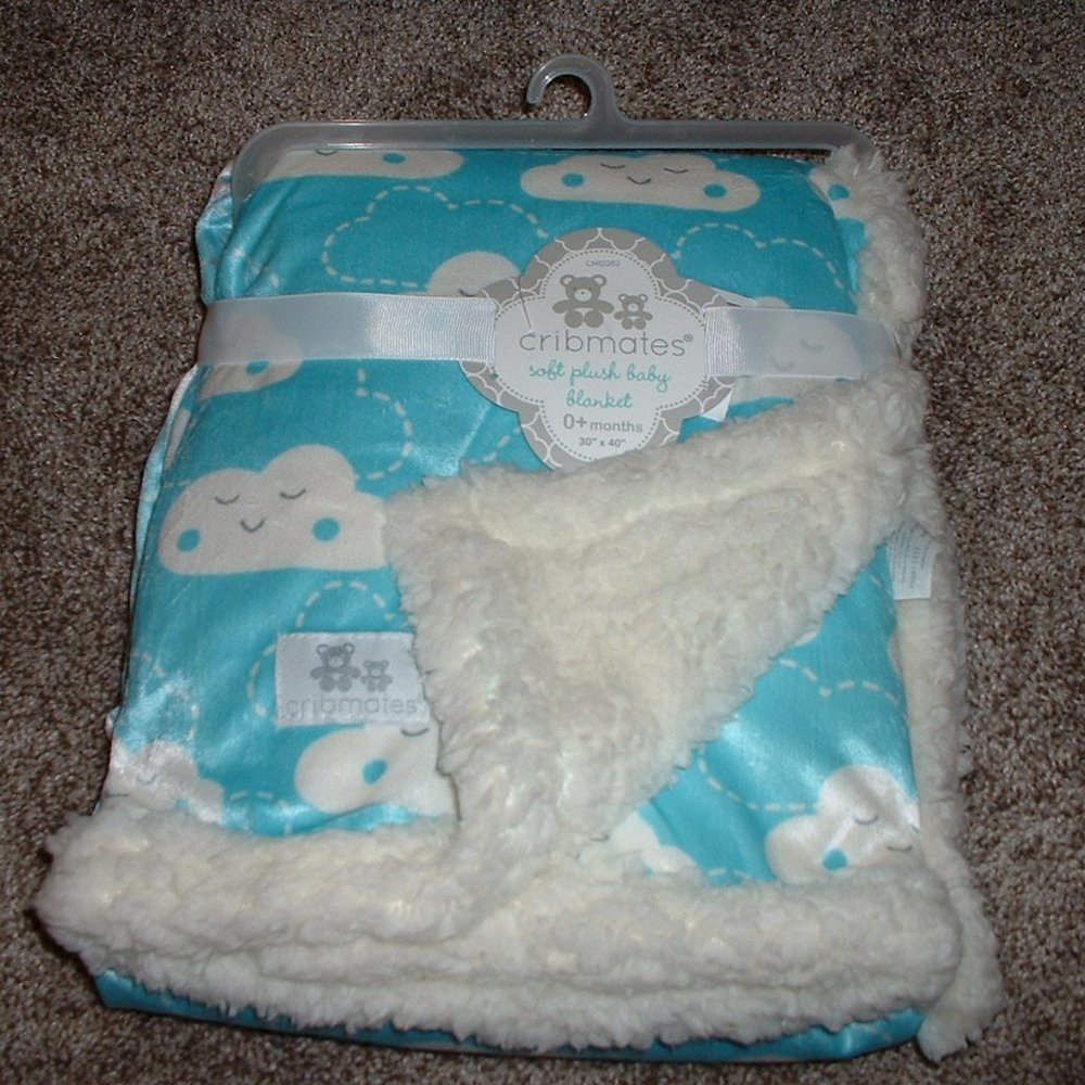 Cribmates Cloud Baby Blanket Aqua Blue Ivory